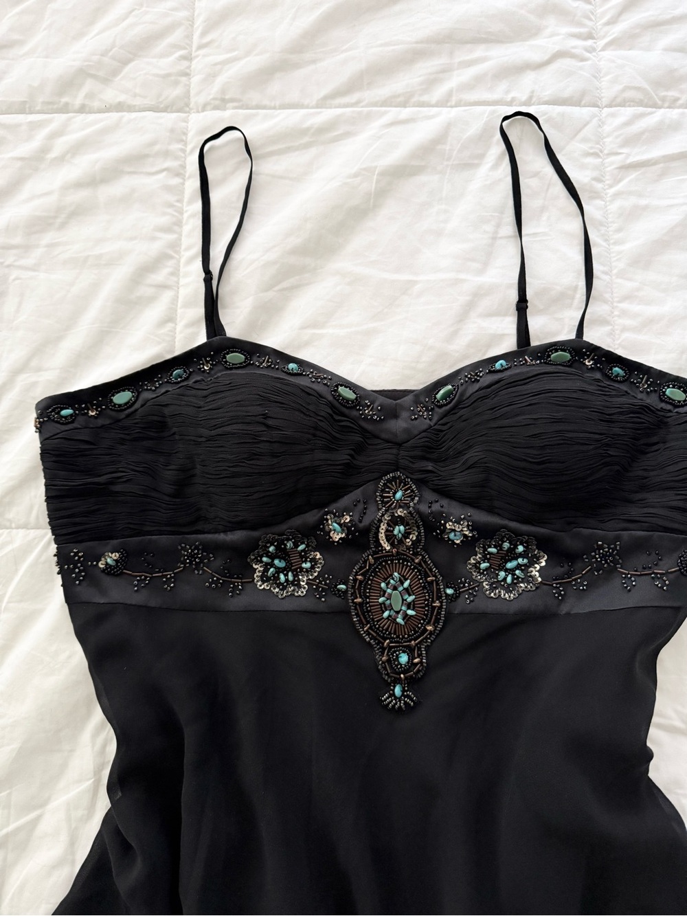 Vintage Simon Chang 100% Silk Beaded Handkerchief Camisole - Picture 2 of 2